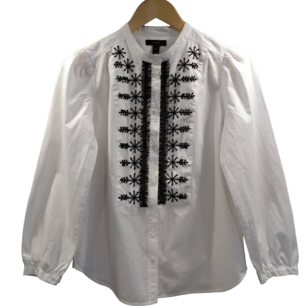 J CREW while embellished snowflake tuxedo blouse.  Women's XXS.